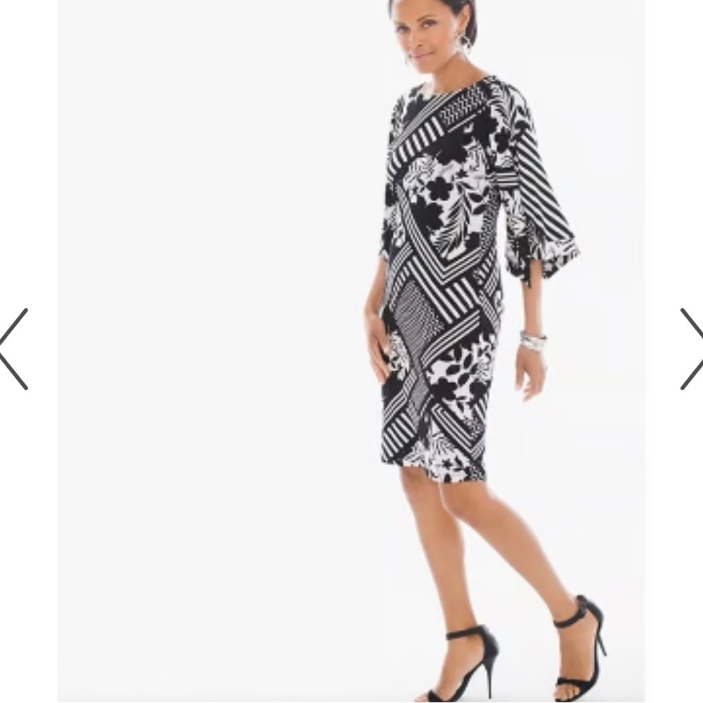 Chico's Monochrome Geometric kimono Sleeve Dress- worn about two times